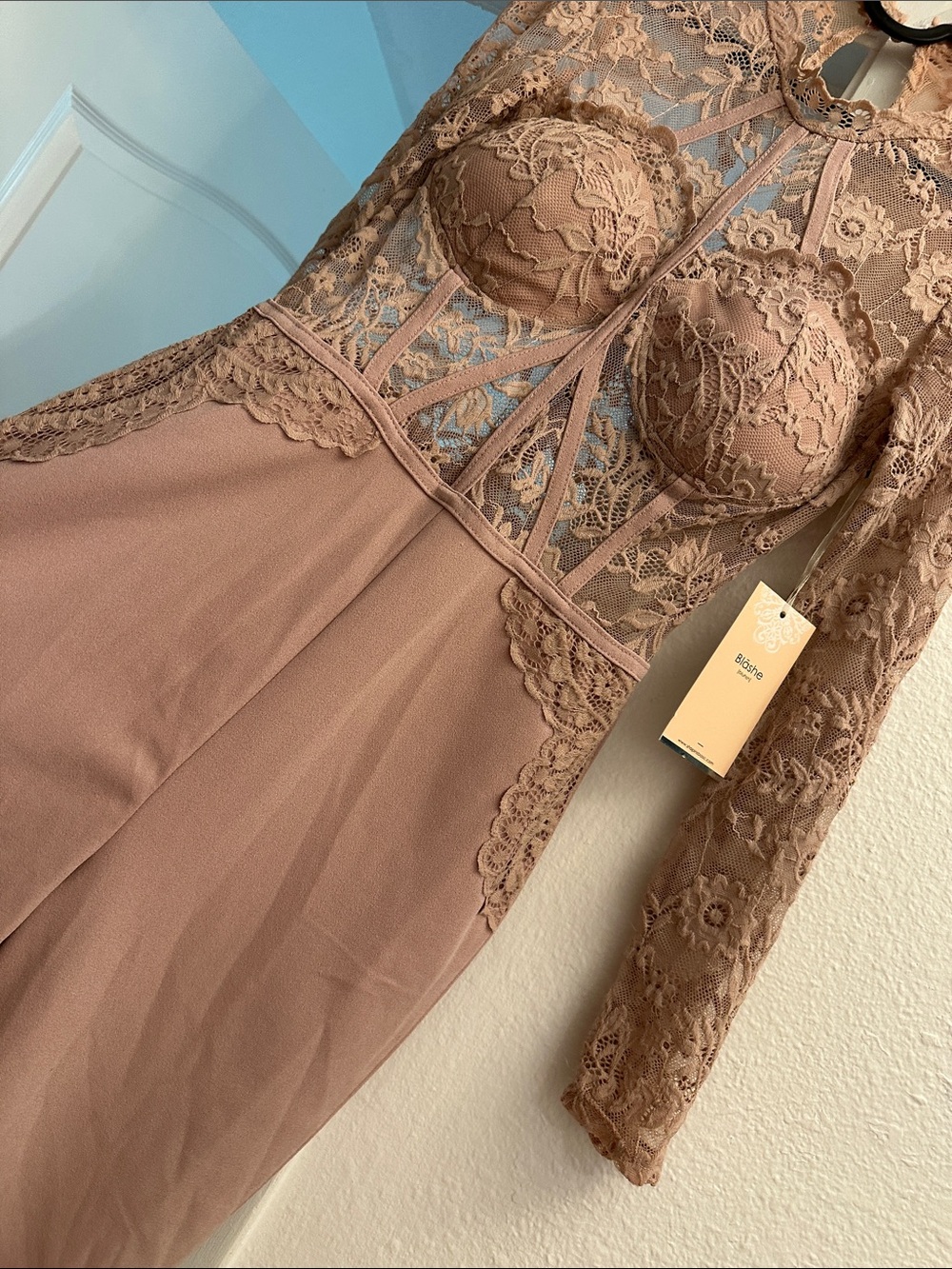 Iris Basic Blush Lace Long-Sleeve Chemise - Picture 4 of 4